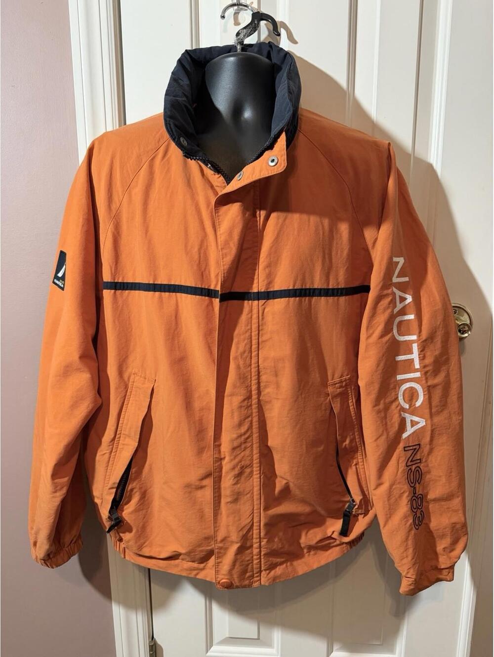 Vintage Nautica Jacket Mens Large Orange NS-83 Full Zip Sailing Coat 90s